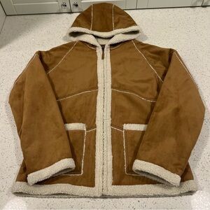 Vtg ATMOSPHERE Faux Shearling Suede-Look Zip Jacket Front Pockets XL